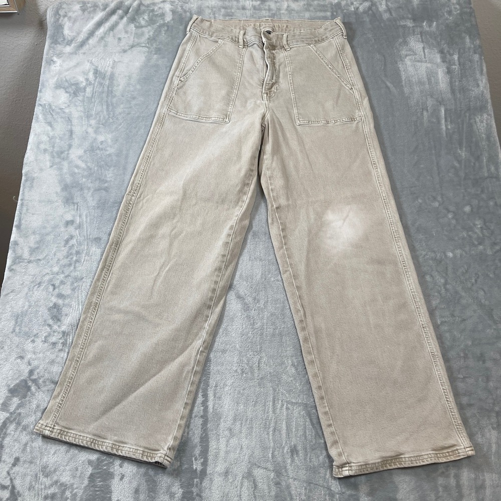 American Eagle Skater Jean Womens 12 Regular Khaki Tan Wide Leg High Rise Pants